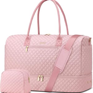 Travel Weekender Bags for Women – Duffle Bag Women with Shoe Compartment Carry On Overnight Bag with Toiletry Bag Duffel Bags with Wet Pocket for Gym Hospital Bags for Labor and Delivery Pink