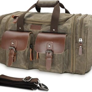 Wildroad Waxed Canvas Duffle Bag – 60L Weekender Overnight Travel Bag | Gifts for Men, Holiday Birthday Gift for Dad, Husband & Partner, Carry-on Size, Multiple Pockets, Waterproof, Vintage Grey
