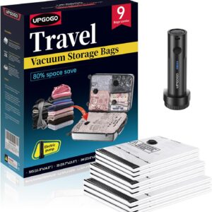 UPGOGO Travel Vacuum Bags for Luggage with Portable Electric Pump,Vacuum Seal Bags for Clothing,Packing Cubes Compression,Cruise Ship and Travel Essentials(Combo 9 Pack)