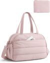 BAGSMART Gym Bag for Women, Lightweight Personal Item Travel Bag, Puffer Duffle Bag 2-PC Travel Bag, Quilted Carry On Weekender Overnight Bag, Puffy Duffel Bag for Travel, Water Resistant(Pink)