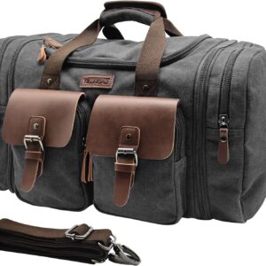 Wildroad Canvas Duffle Bag – 50L Expandable Weekender Overnight Travel Bag | Gifts for Men, Holiday Birthday Gift for Dad, Husband & Partner, Carry-on Size, Multiple Pockets, Luggage, Fits Travel Gym